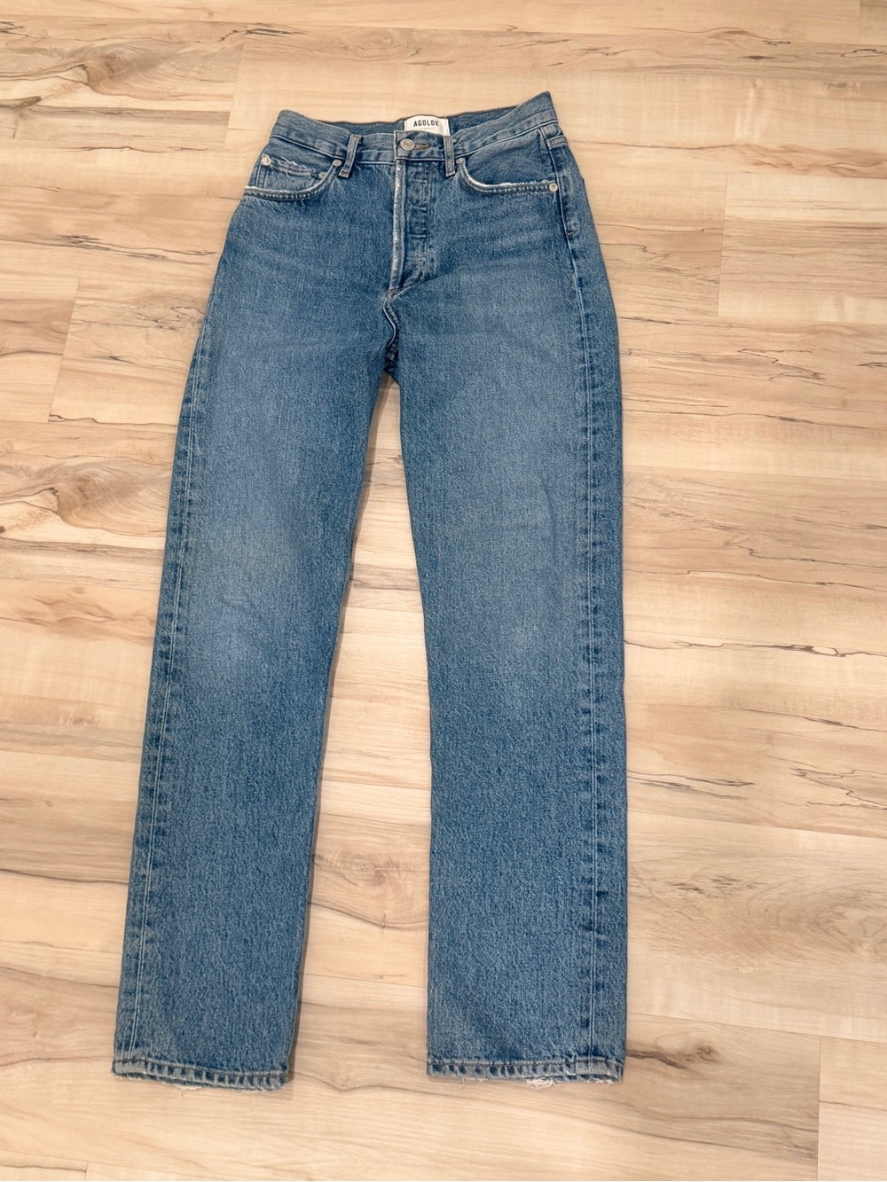 AGOLDE 90s High Rise Straight Leg Jeans Medium Wash Size 23 Organic Cotton - Picture 2 of 8